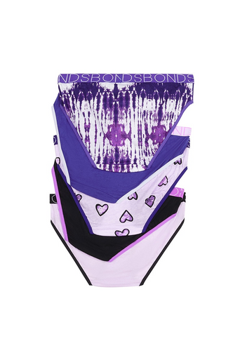 Bonds Girls Bikini Briefs 5 Pack - Tie Dye / Hearts Multi-2