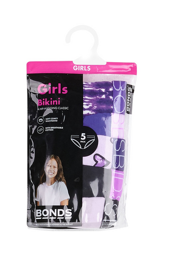 Bonds Girls Bikini Briefs 5 Pack - Tie Dye / Hearts Multi-3