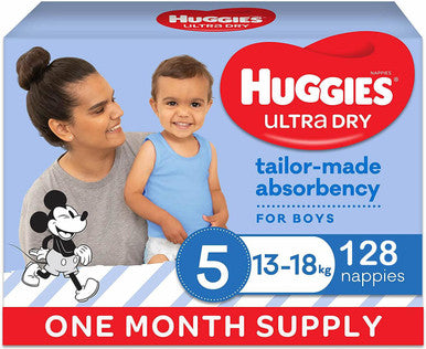 Buy Huggies Ultra Dry Size 5 Boy - 128 Nappies Online - Babies Nz