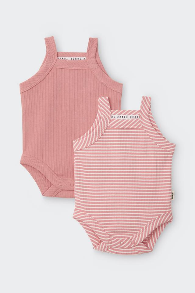 Bonds Newbies Rib Singlet Suit 2pk - Watermelon Sorbet / Marscapone-2