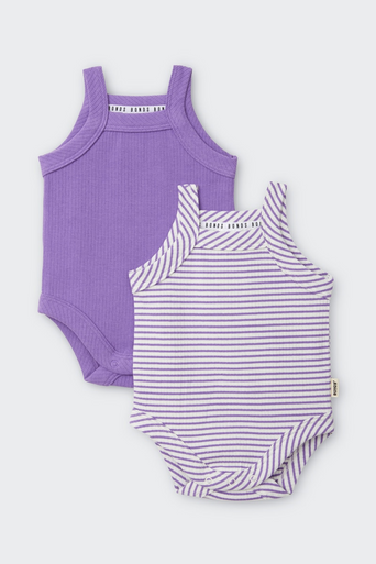 Bonds Newbies Rib Singlet Suit 2pk - Marscapone-Just Dance / Just Dance-1