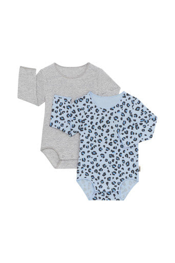 Bonds Wonderbodies Long Sleeve Bodysuit 2 Pack - Blue Leopard-1