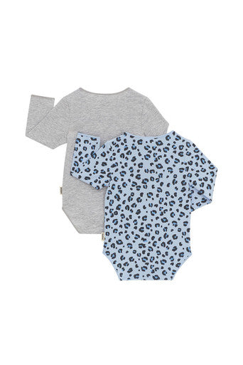 Bonds Wonderbodies Long Sleeve Bodysuit 2 Pack - Blue Leopard-2