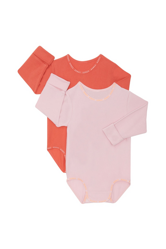 Bonds Wondergrow Long Sleeve Bodysuit 2pk - Sugarbabe/Wild Poppy-1