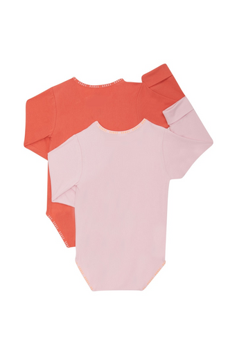 Bonds Wondergrow Long Sleeve Bodysuit 2pk - Sugarbabe/Wild Poppy-2