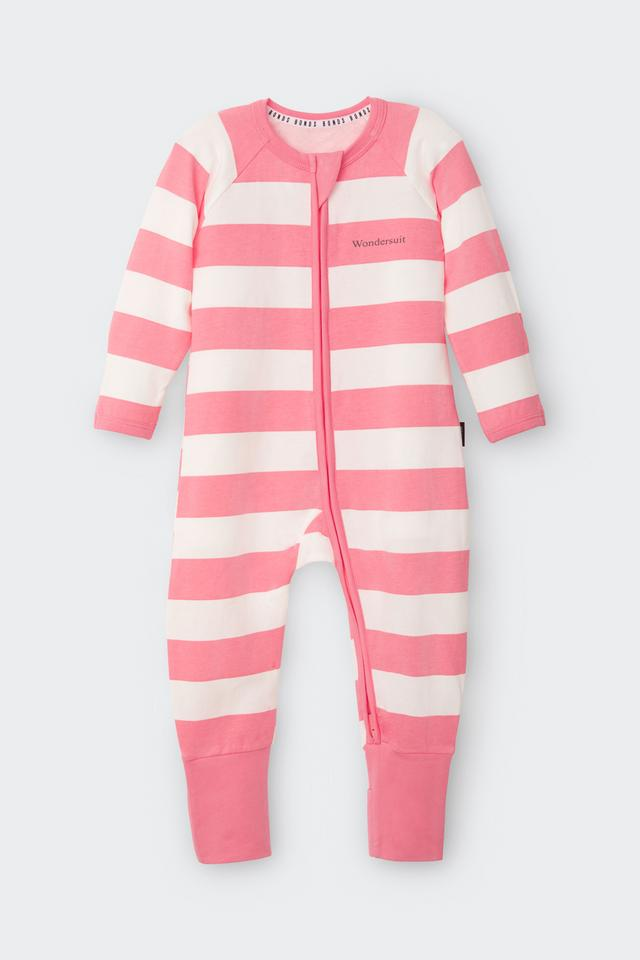 Bonds Zip Wondersuit - Horizontal Rugby Stripes Pink-1